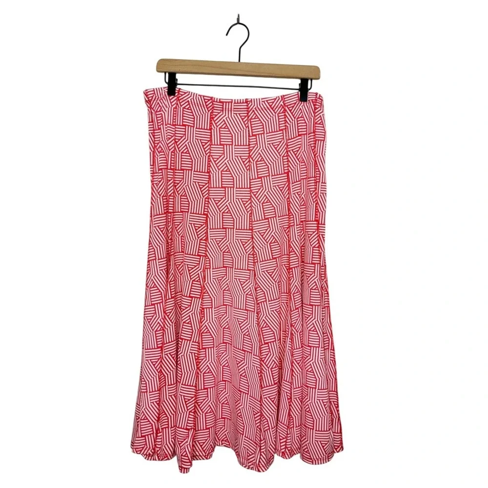 Maria Gabrielle Abstract Geo‎ Print Flowy Midi Skirt Red White Plus Size 2X